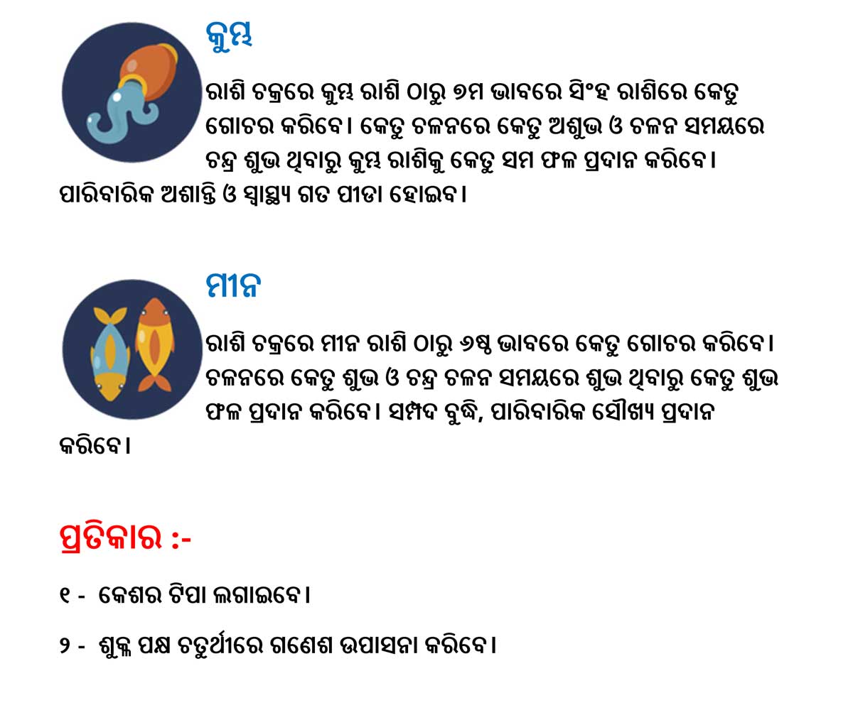 ସିଂହ ରାଶିକୁ କେତୁ ଚଳନ